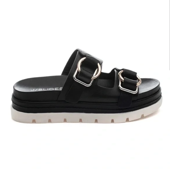 NWT J/SLIDES BAHA Black Leather Sandal - Picture 2 of 16